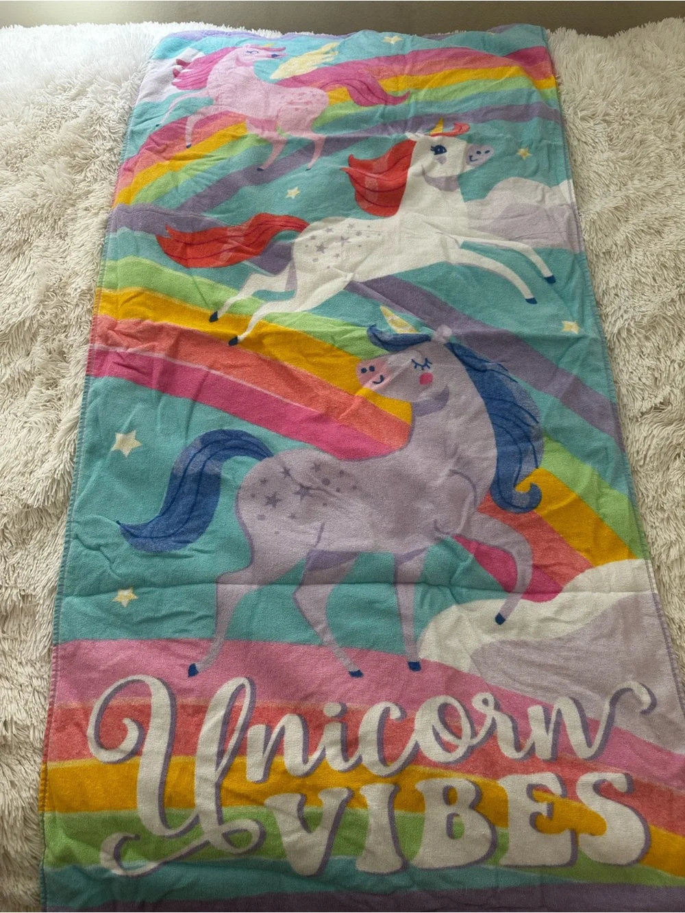 Unicorn Mermaid Cat Beach Towels Girls Rainbow Pool Bath Colorful Kids Lot of 3